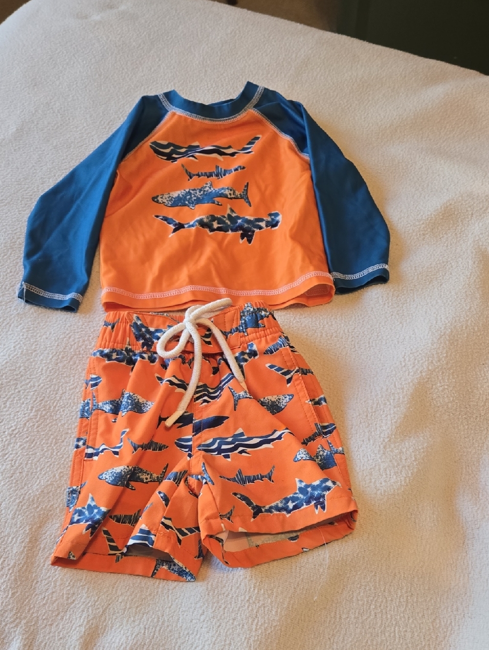 Sovereign Code Orange & Blue Shark Swim Rashguard Set